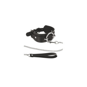 Collier fétichiste large anneau métal et laisse 